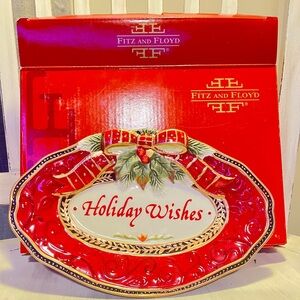 Fitz and Floyd Festive Red Holiday Wishes Platter
